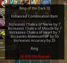 Tooltip for Ring of the Dark III, an enhanced combination item showing stat bonuses